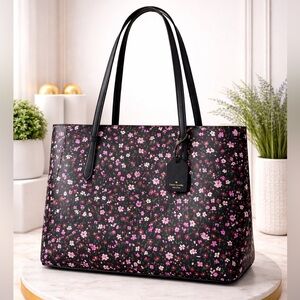 Kate Spade Schuyler Saffiano Floral Black Pink Tote Shoulder Large Bag